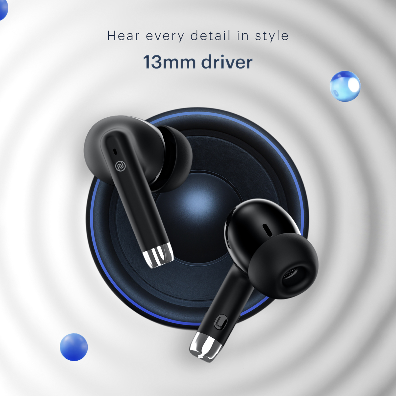 noise Buds Aero TWS Earbuds with Environmental Noise Cancellation IPX5 Water Resistant Instacharge Charcoal Black